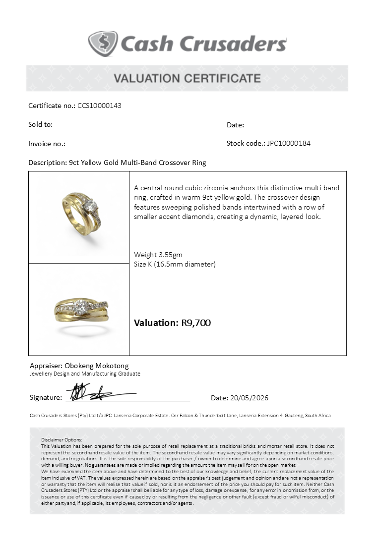 9ct Yellow Gold Multi-Band Crossover Ring