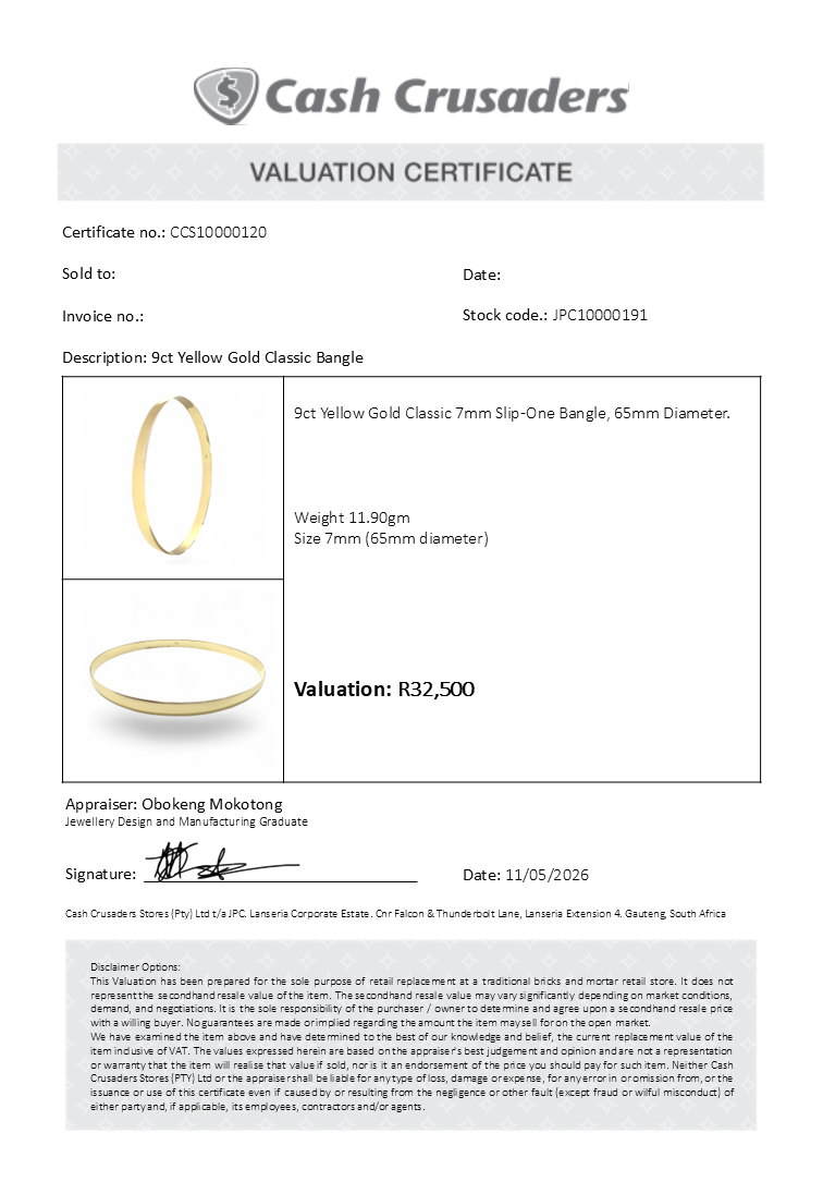 9ct Yellow Gold 7mm Slip On Bangle