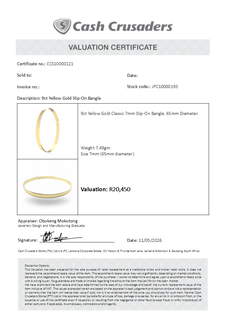 9ct Yellow Gold 7mm Slip On Bangle