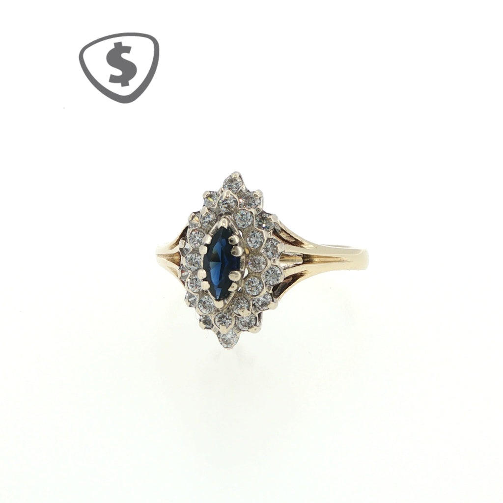 Deep Blue Marquise Sapphire Cluster Ring in 9ct Yellow Gold