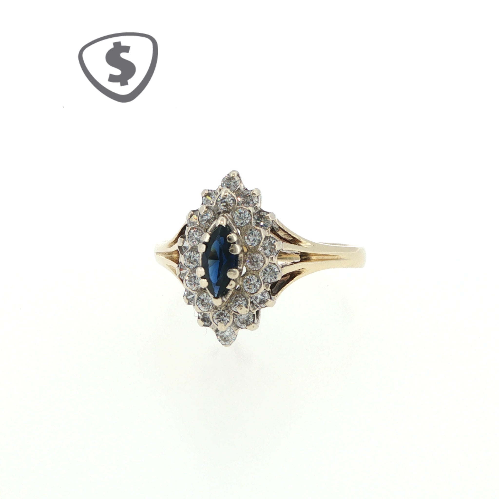 Deep Blue Marquise Sapphire Cluster Ring in 9ct Yellow Gold