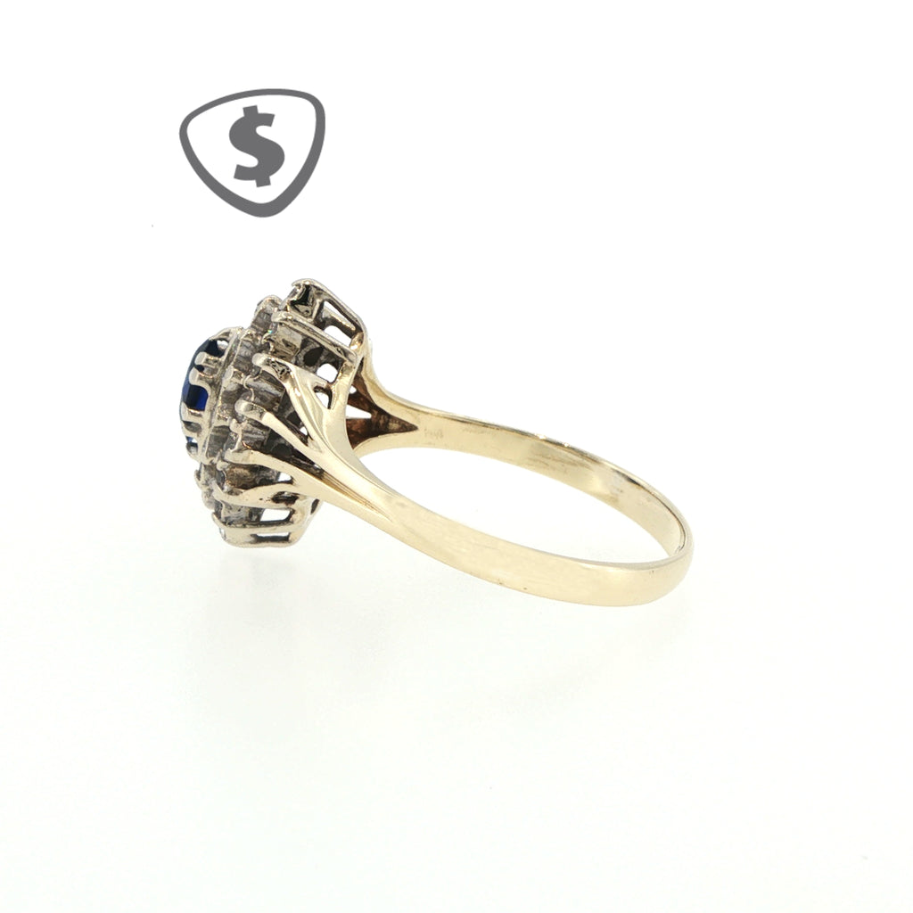 Deep Blue Marquise Sapphire Cluster Ring in 9ct Yellow Gold