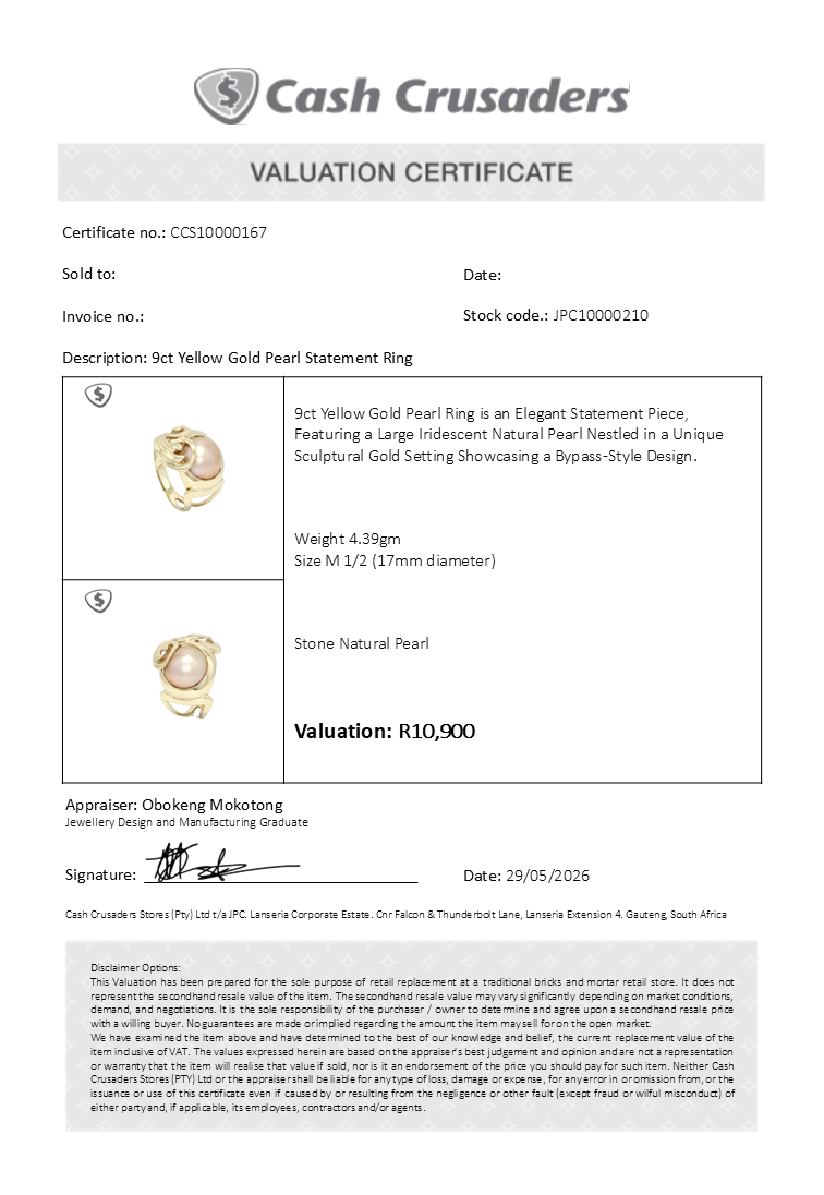 Pearl Cocktail Ring in 9ct Yellow Gold with Swirl Design