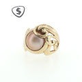 Pearl Cocktail Ring in 9ct Yellow Gold with Swirl Design