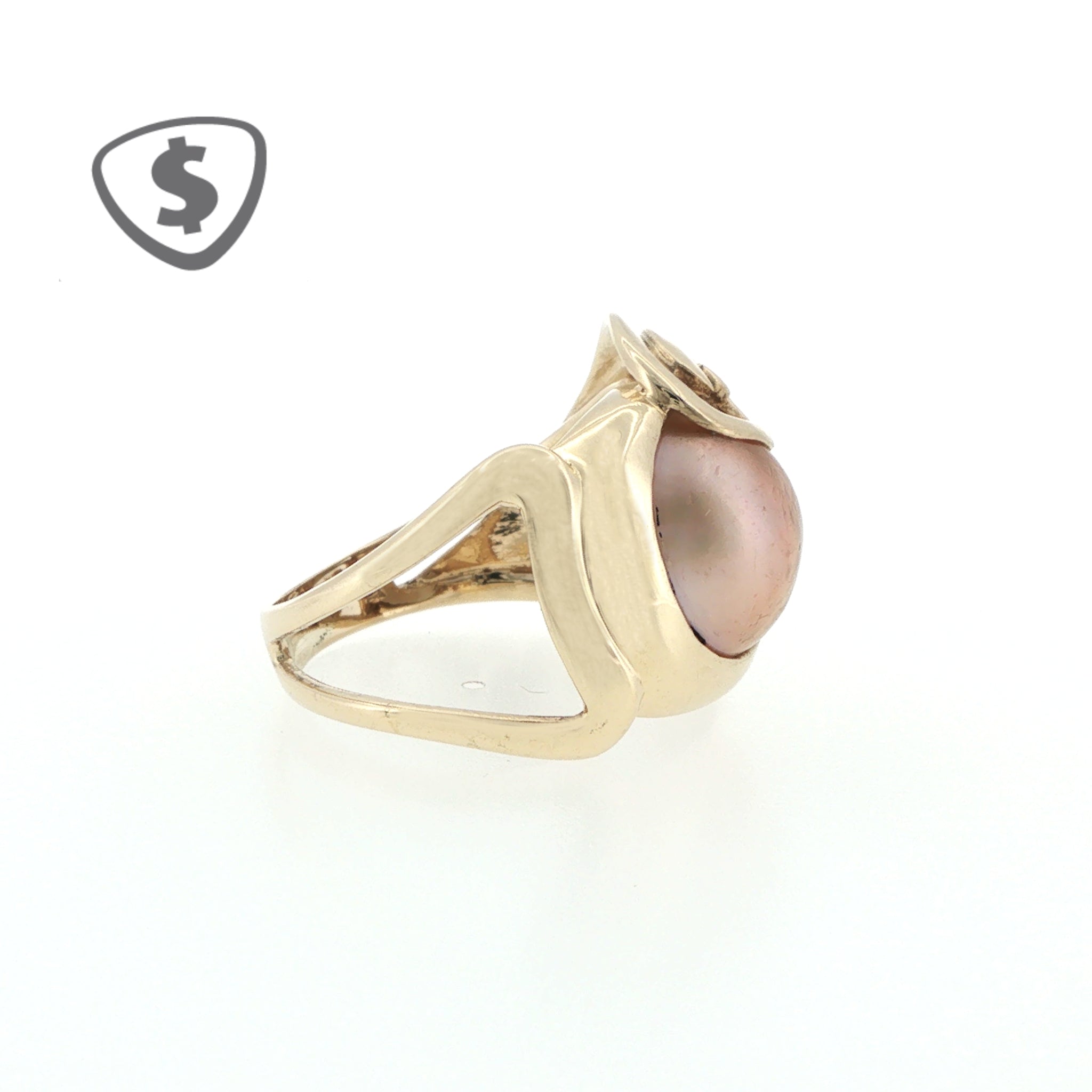 Pearl Cocktail Ring in 9ct Yellow Gold with Swirl Design