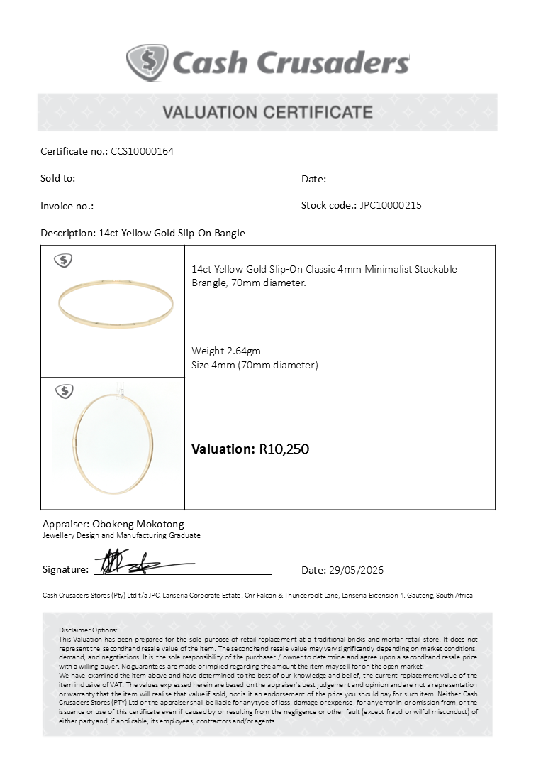 14ct Yellow Gold 4mm Slip On Bangle