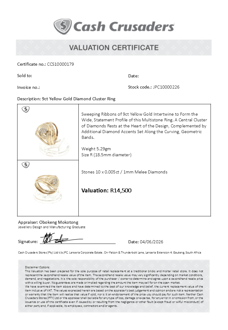 Diamond Cluster Swirl Ring in 9ct Yellow Gold