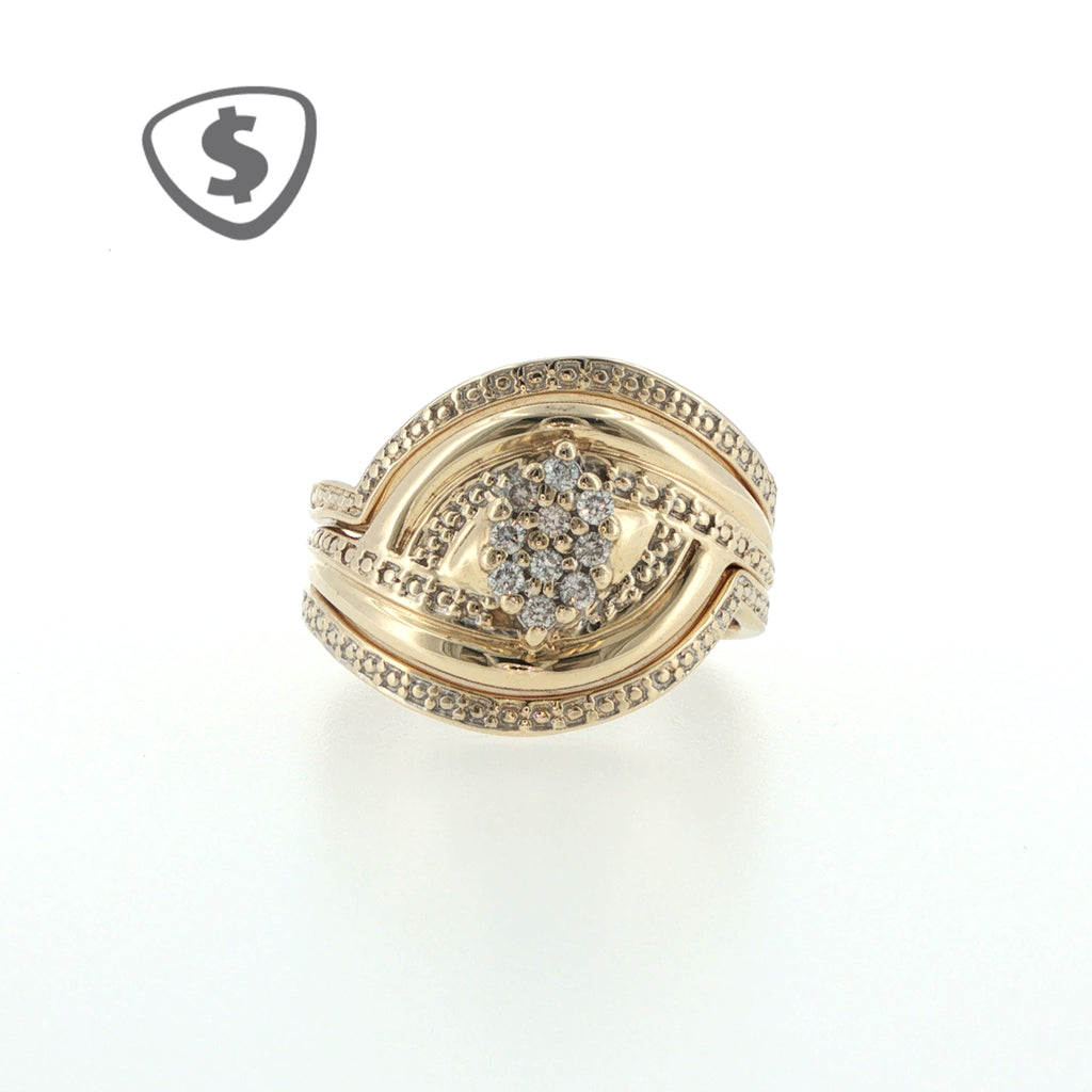 Diamond Cluster Swirl Ring in 9ct Yellow Gold