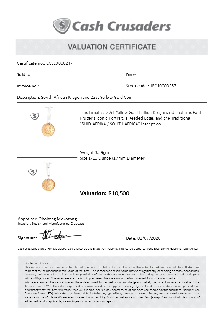 South African Krugerrand 22ct Yellow Gold Coin