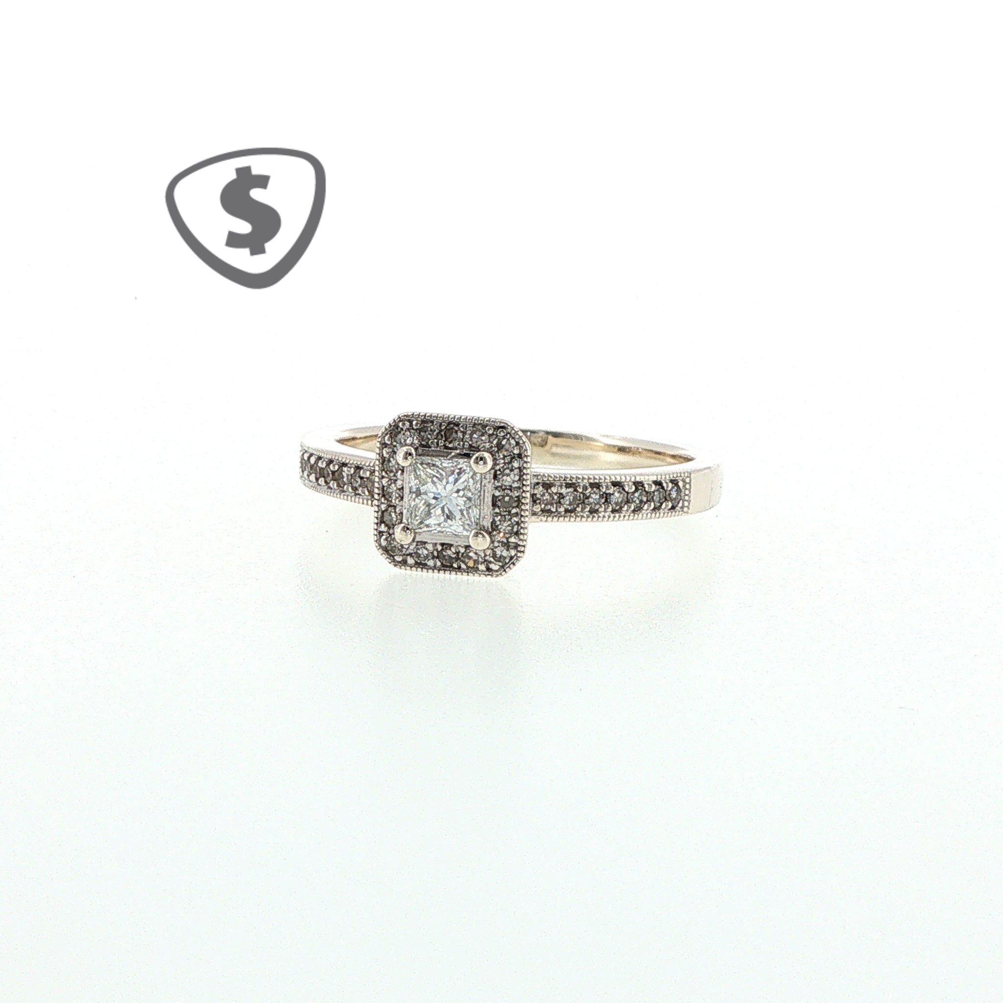 9ct White Gold Princess-Cut Diamond Halo Engagement Ring