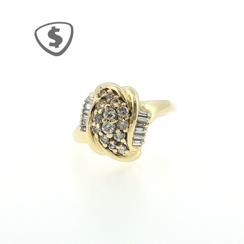 18ct Yellow Gold Diamond Cluster Bypass Cocktail Ring