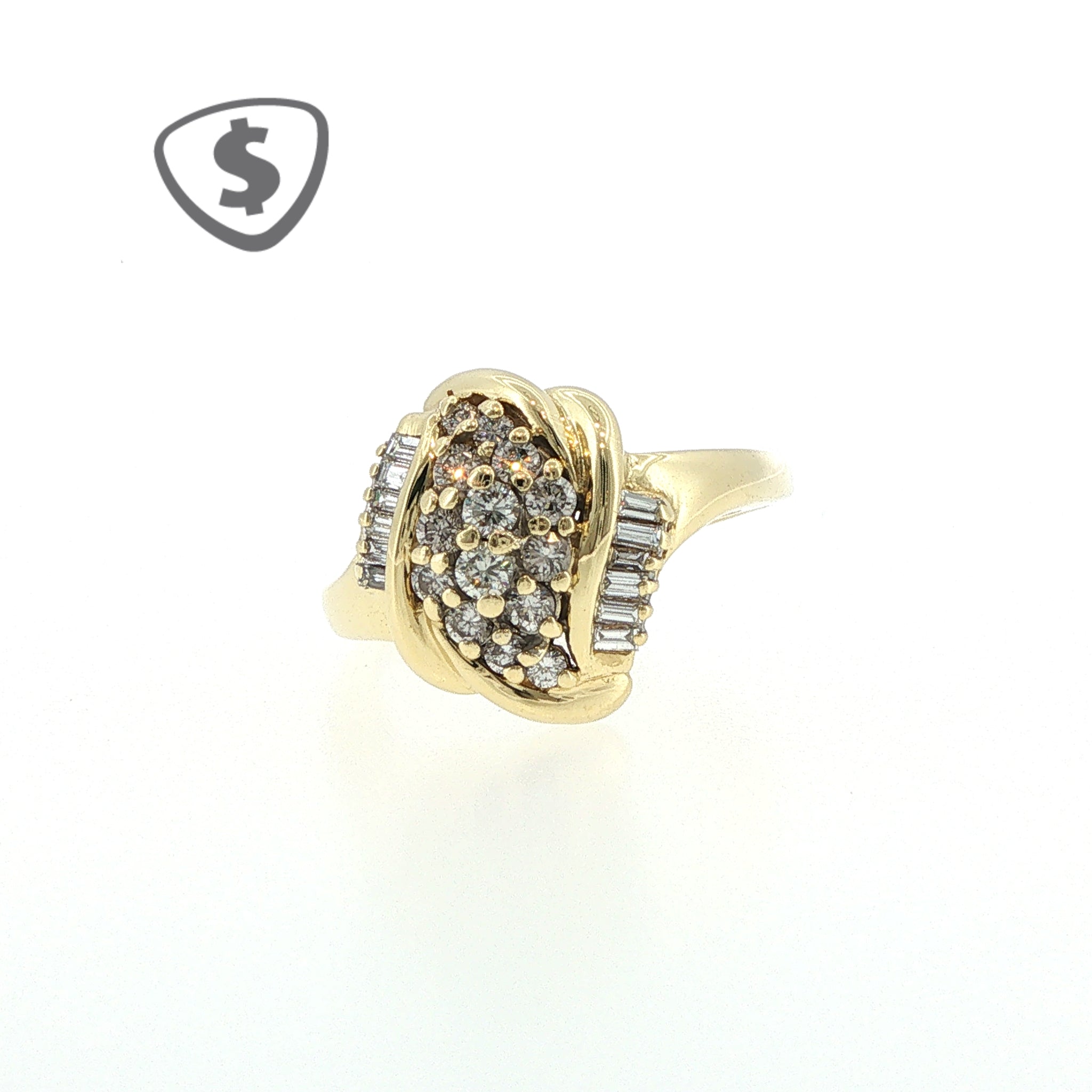 18ct Yellow Gold Diamond Cluster Bypass Cocktail Ring