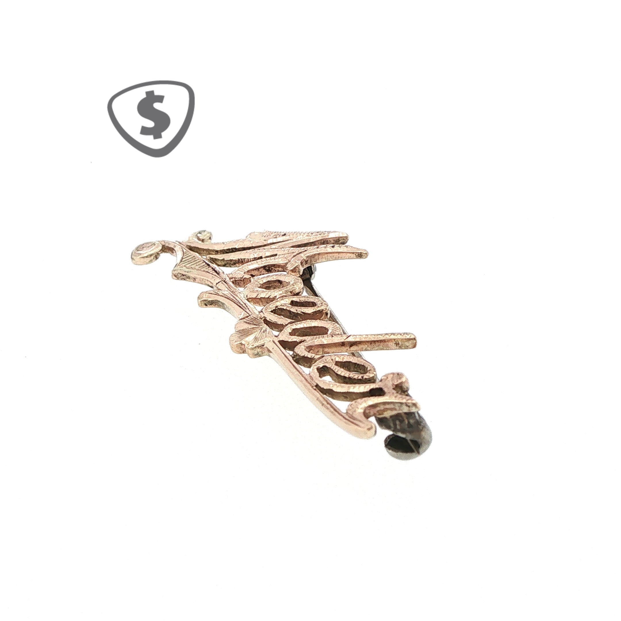 9ct Rose Gold Engraved 'Moeder' Script Brooch