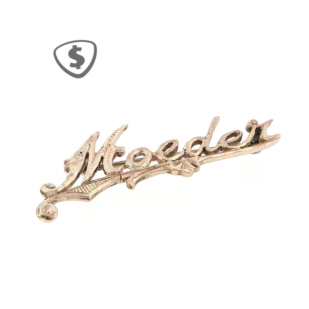9ct Rose Gold Engraved 'Moeder' Script Brooch
