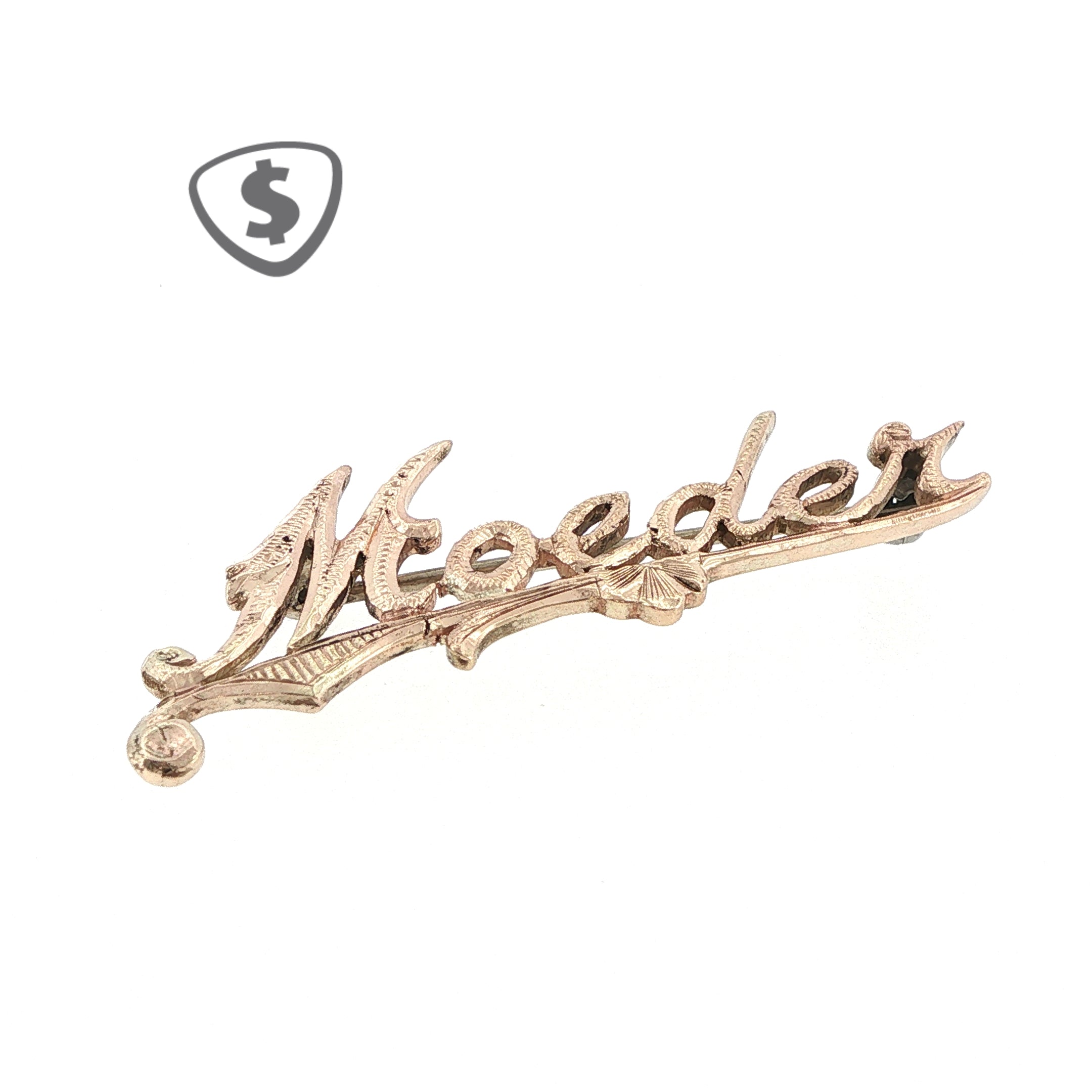 9ct Rose Gold Engraved 'Moeder' Script Brooch