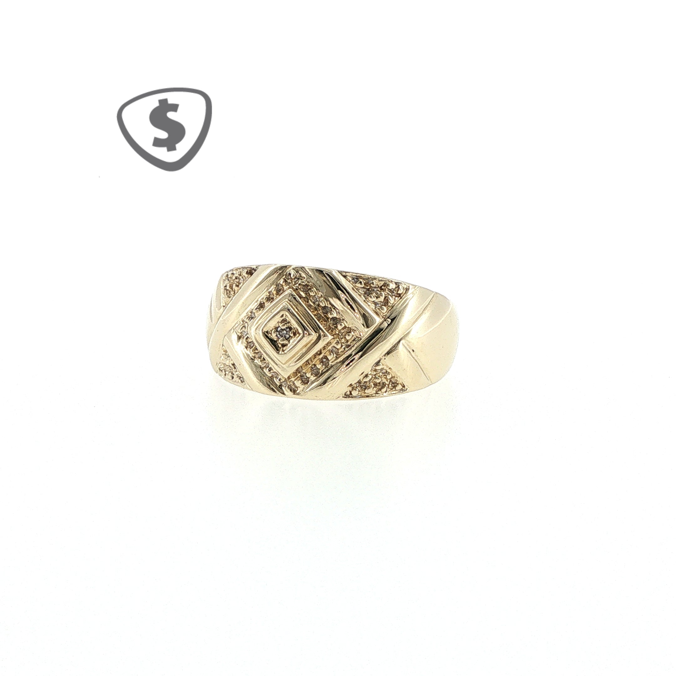 9ct Yellow Gold Textured Geometric Diamond Ring