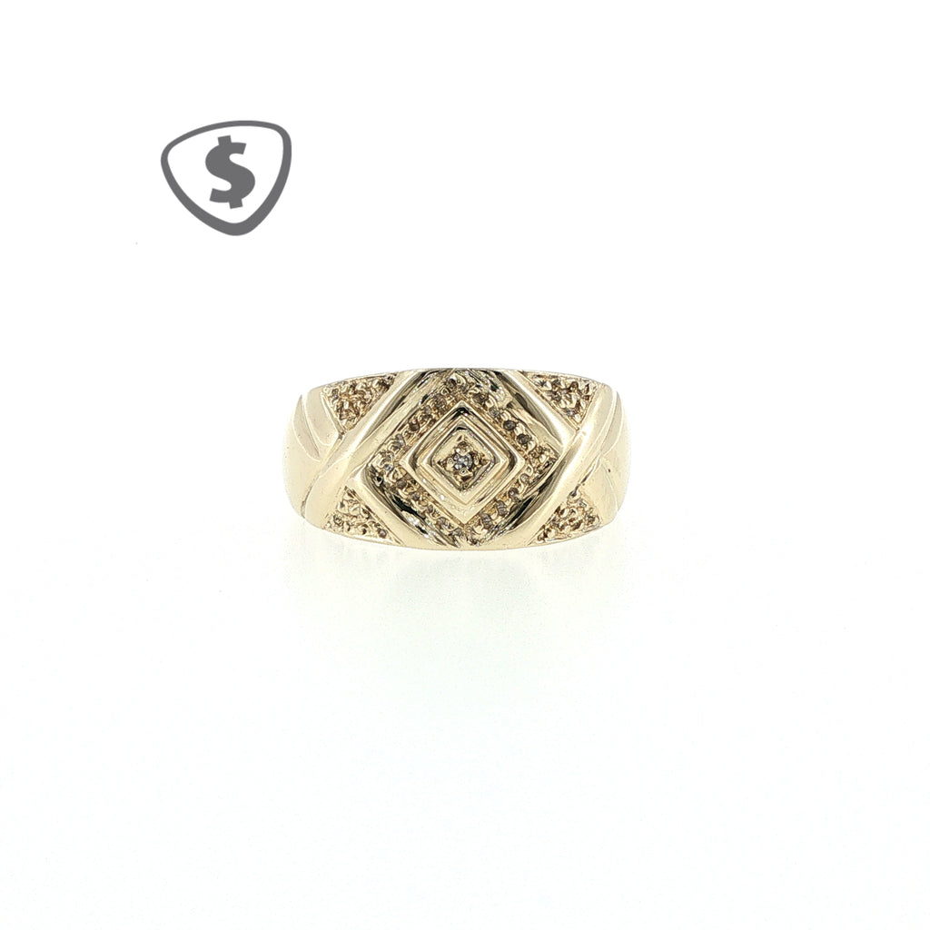 9ct Yellow Gold Textured Geometric Diamond Ring