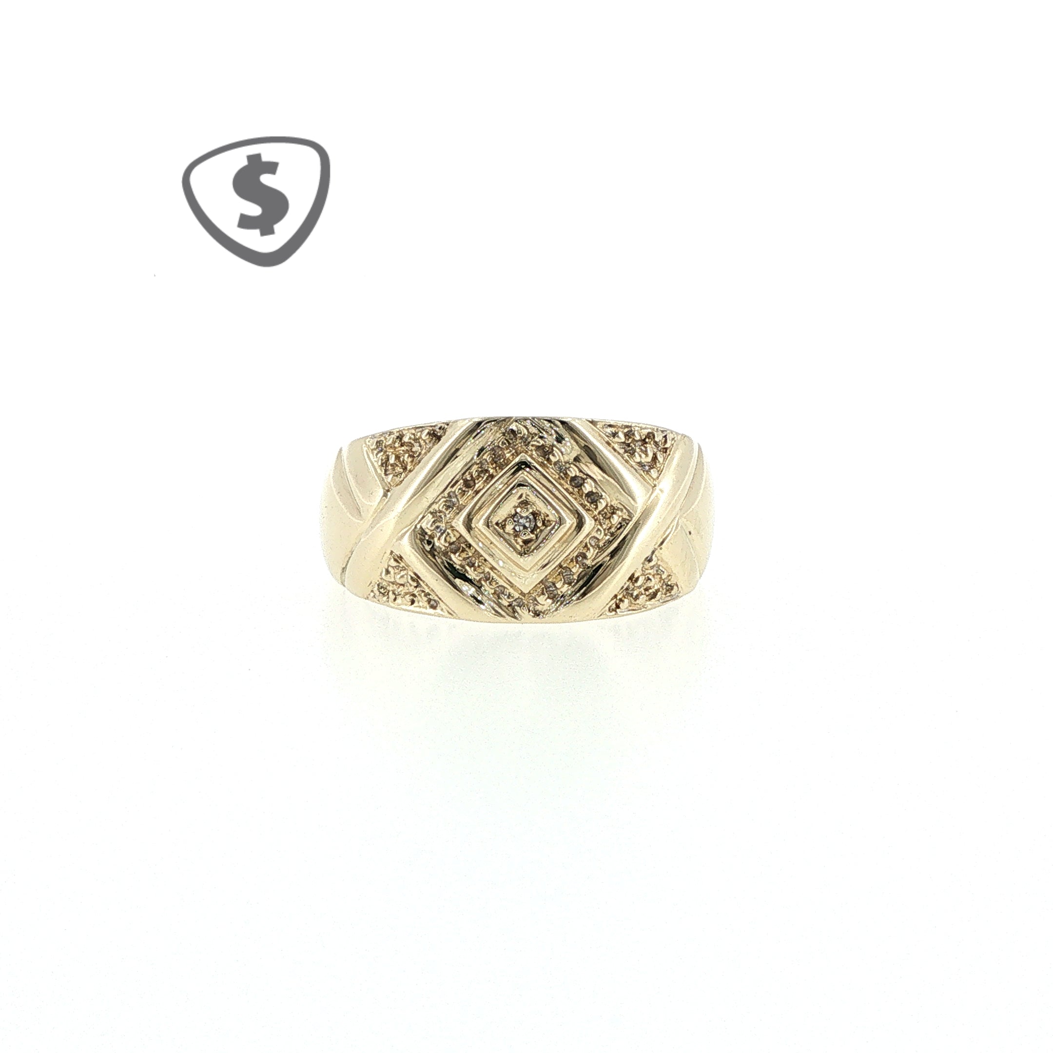 9ct Yellow Gold Textured Geometric Diamond Ring