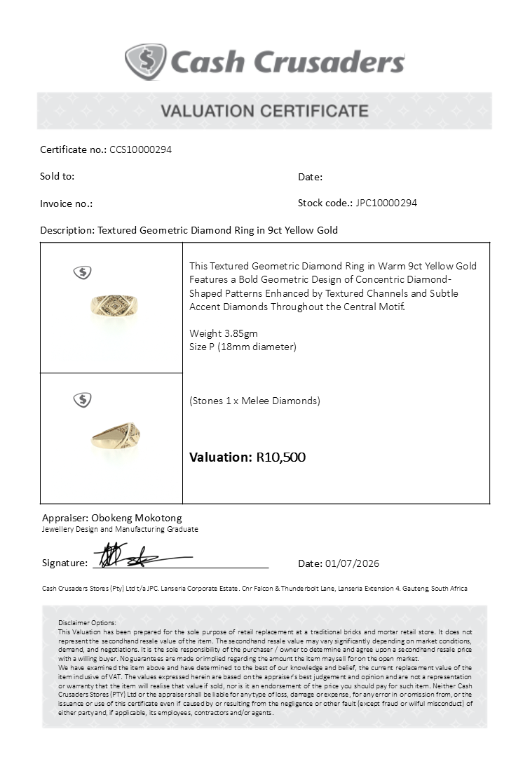9ct Yellow Gold Textured Geometric Diamond Ring