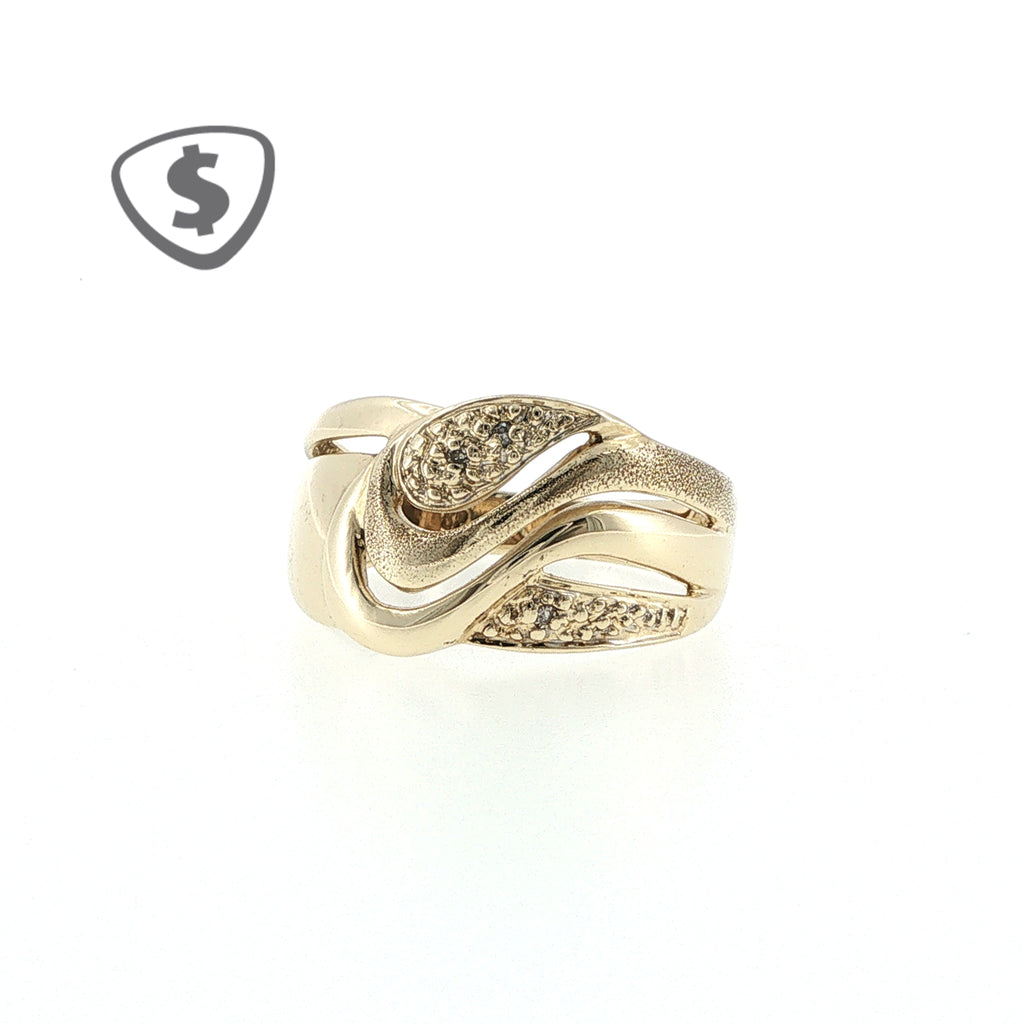 9ct Yellow Gold Textured Wave Cocktail Ring