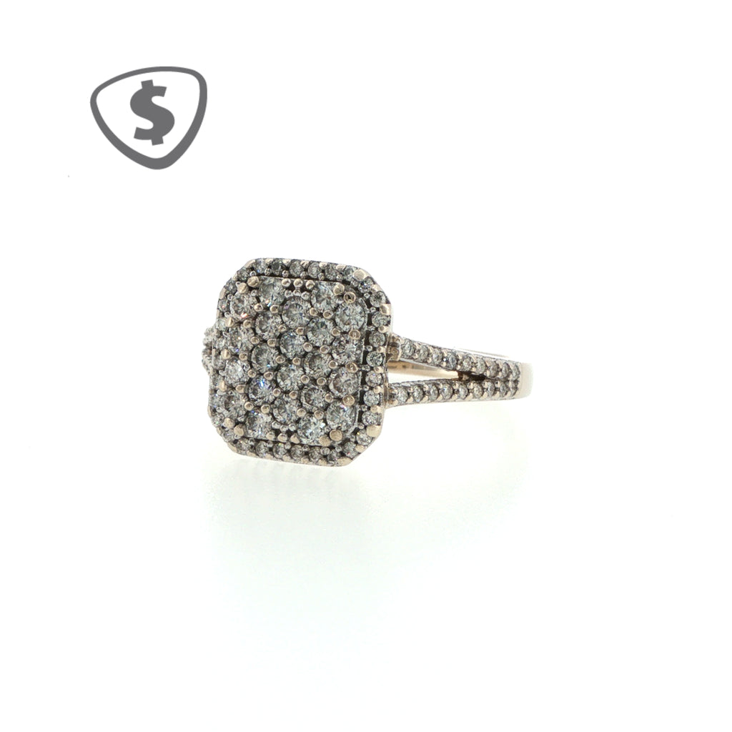 18ct White Gold Diamond Cluster Cocktail Ring with Split Shank