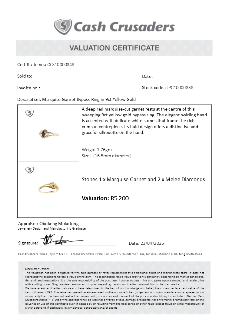 Marquise Garnet Bypass Ring in 9ct Yellow Gold