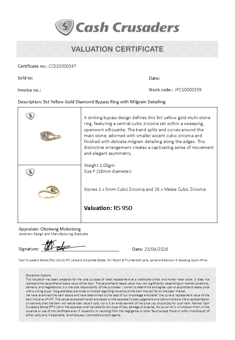9ct Yellow Gold Diamond Bypass Ring with Milgrain Detailing