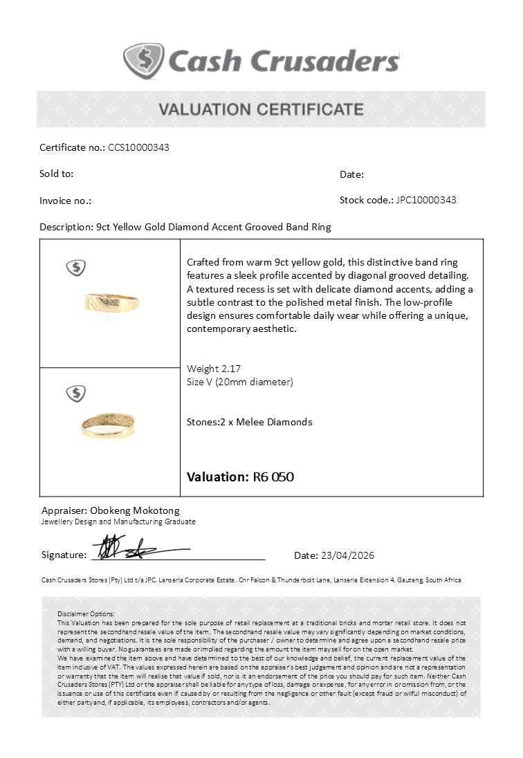 9ct Yellow Gold Diamond Accent Grooved Band Ring