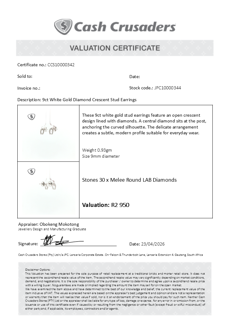 9ct White Gold Diamond Crescent Stud Earrings