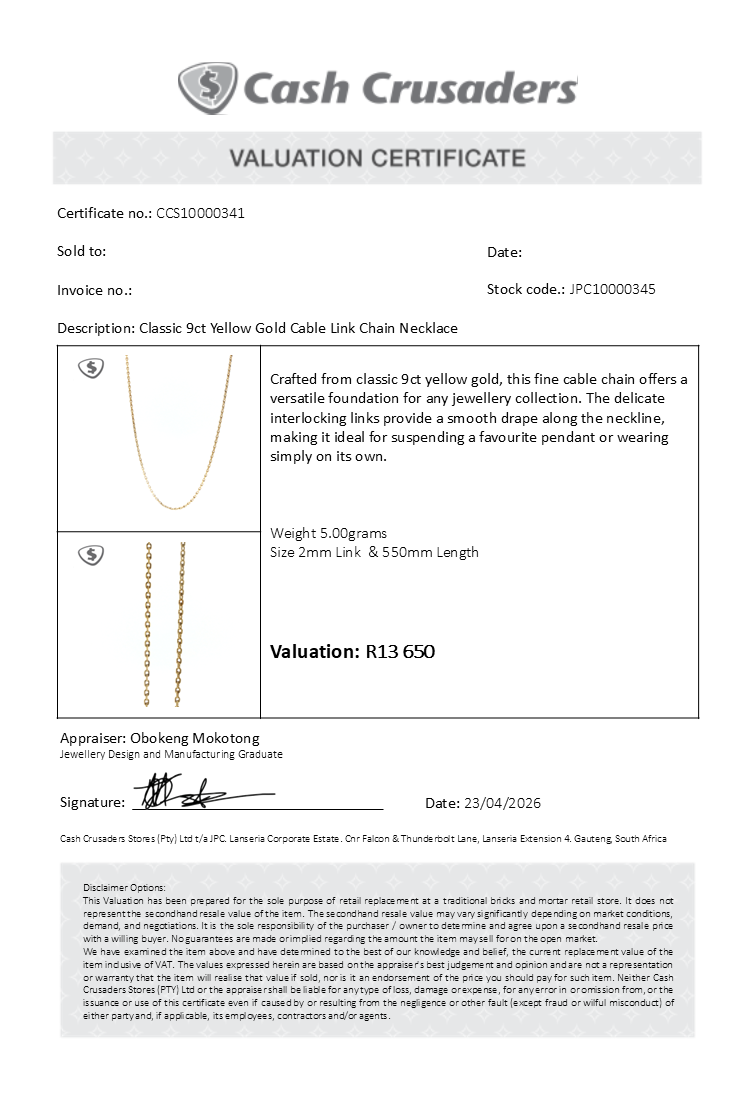 Classic 9ct Yellow Gold Cable Link Chain Necklace