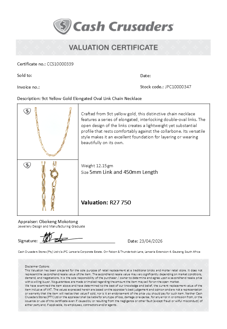 9ct Yellow Gold Elongated Oval Link Chain Necklace