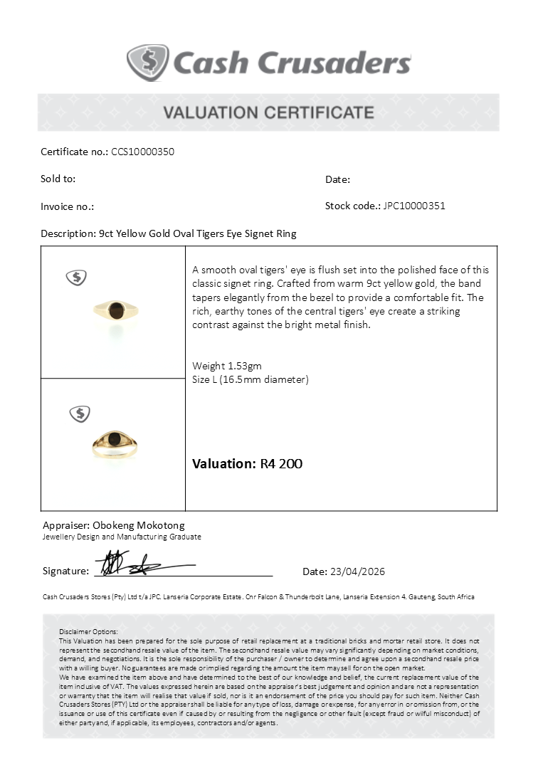 9ct Yellow Gold Oval Tigers Eye Signet Ring