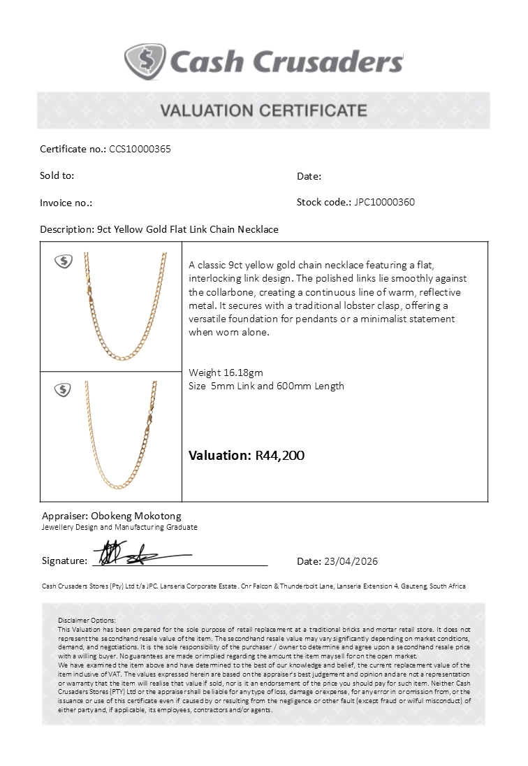 9ct Yellow Gold Flat Link Chain Necklace