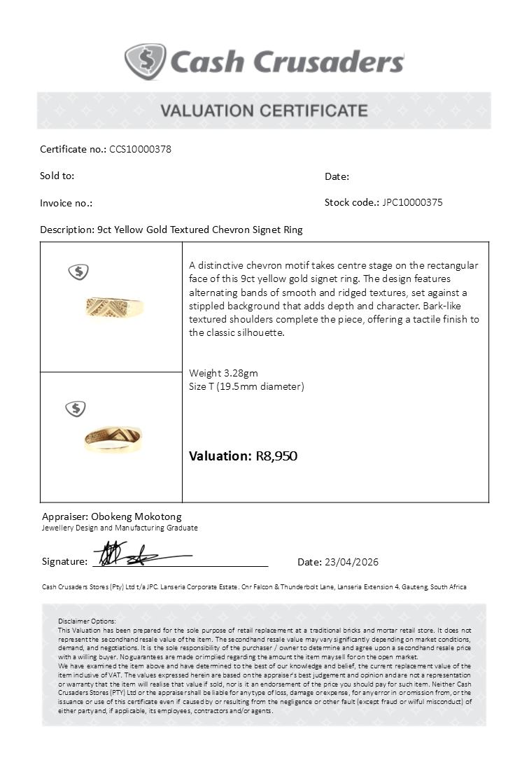 9ct Yellow Gold Textured Chevron Signet Ring