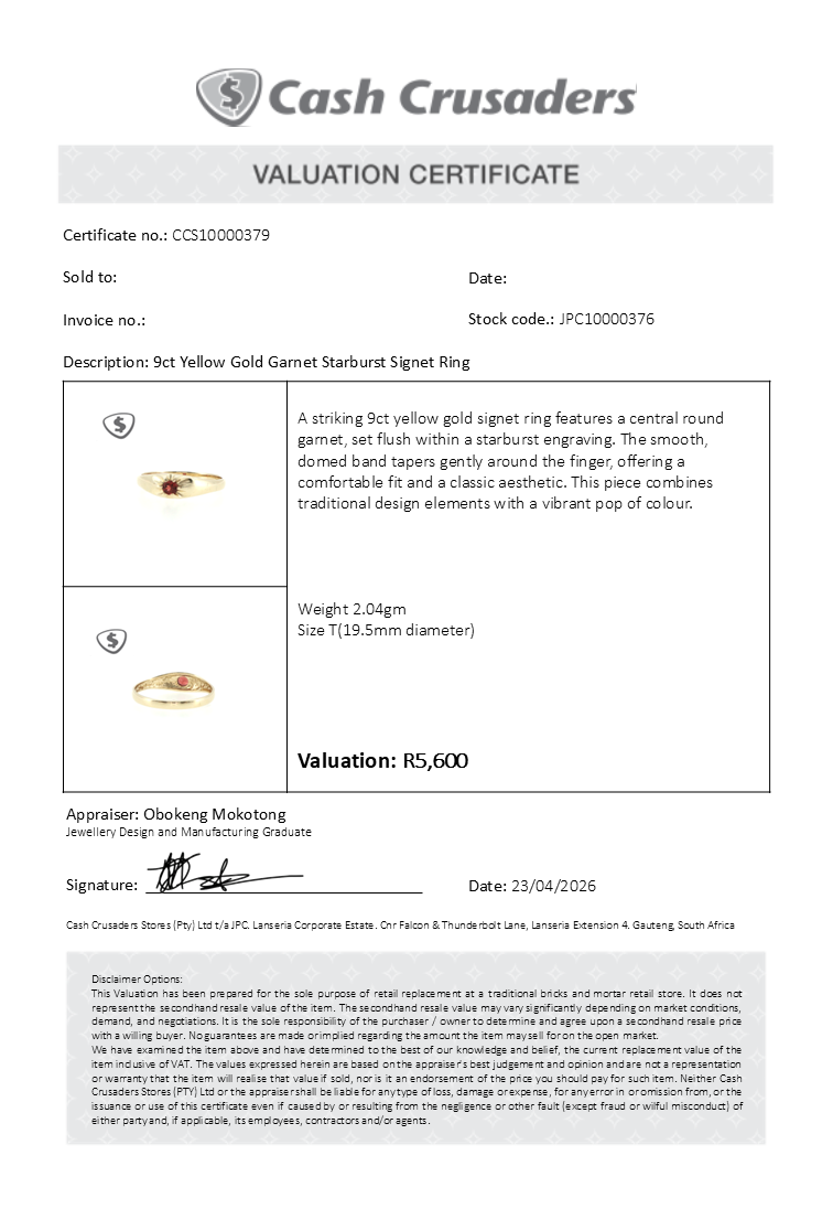 9ct Yellow Gold Garnet Starburst Signet Ring