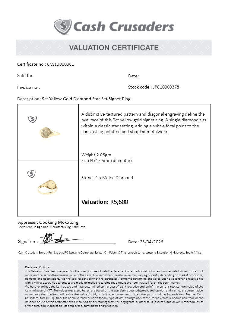 9ct Yellow Gold Diamond Star-Set Signet Ring