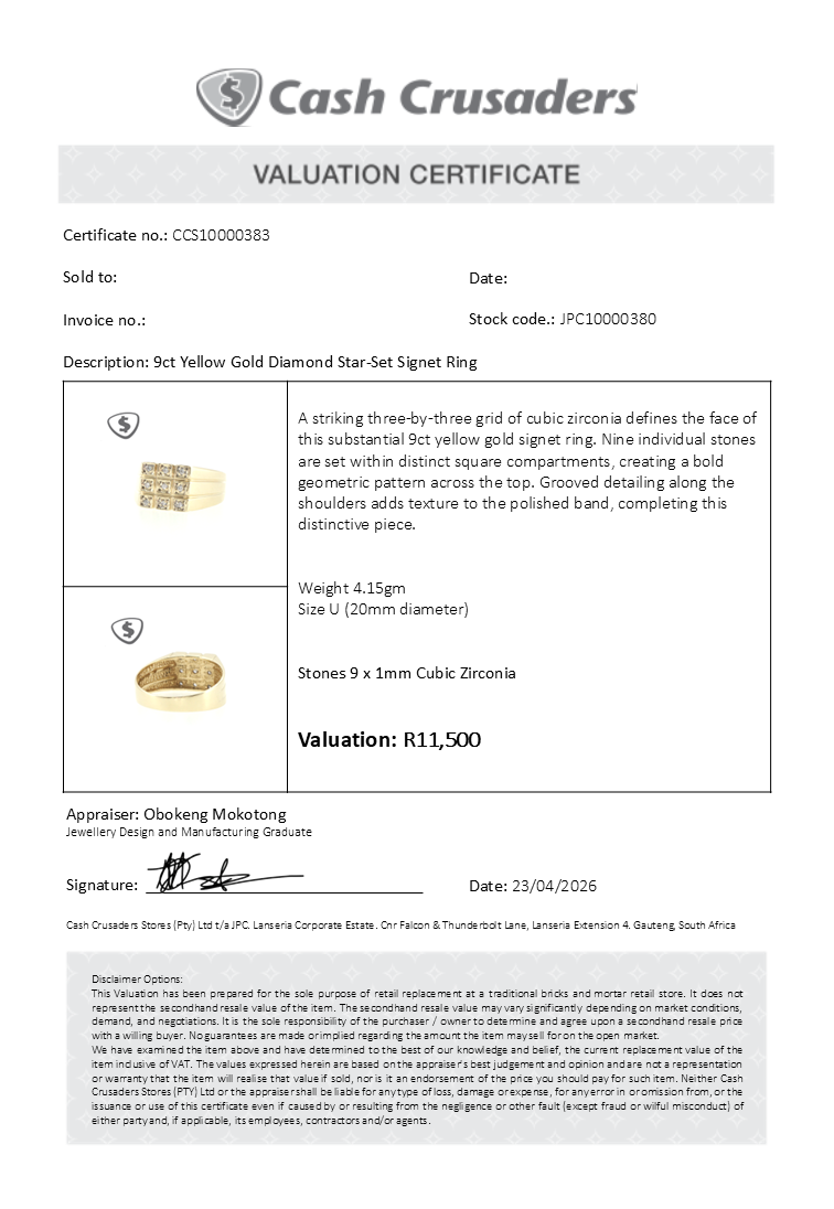 9ct Yellow Gold Nine-Stone Diamond Grid Signet Ring