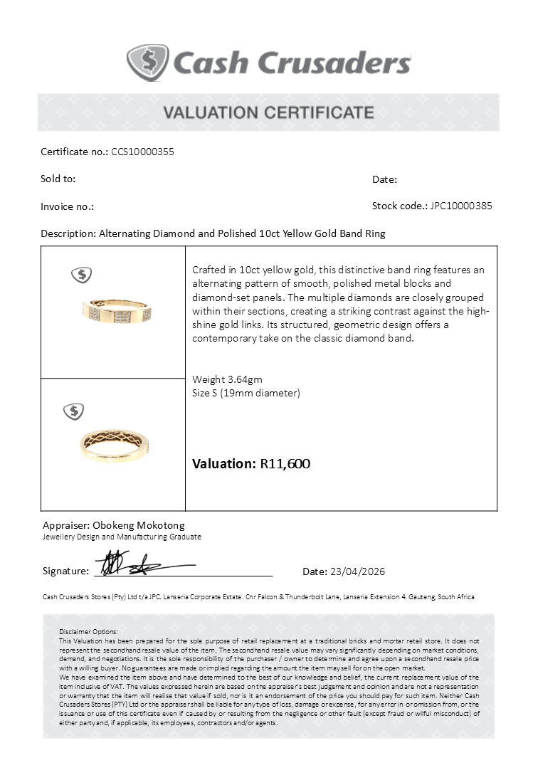 Alternating Diamond and Polished 10ct Yellow Gold Band Ring