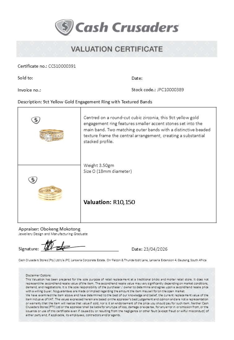 9ct Yellow Gold Engagement Ring with Textured Bands