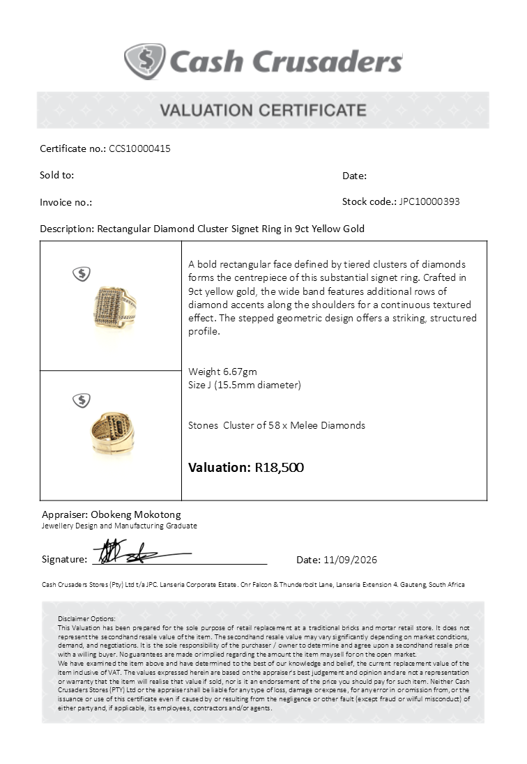 Rectangular Diamond Cluster Signet Ring in 9ct Yellow Gold