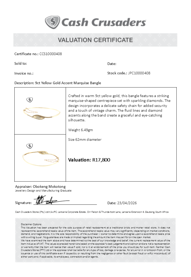 9ct Yellow Gold Accent Marquise Bangle