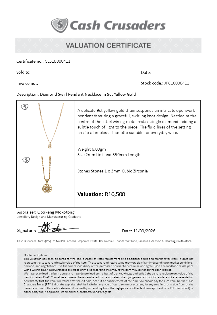Diamond Swirl Pendant Necklace in 9ct Yellow Gold