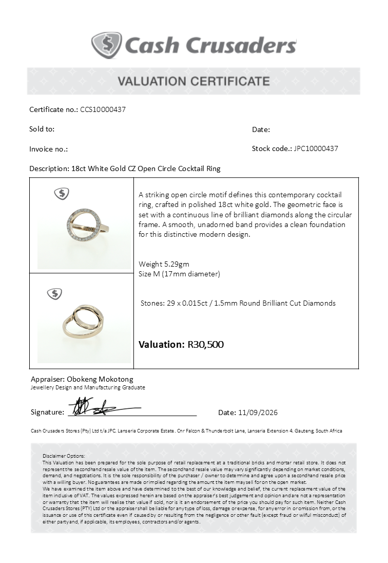 18ct White Gold CZ Open Circle Cocktail Ring