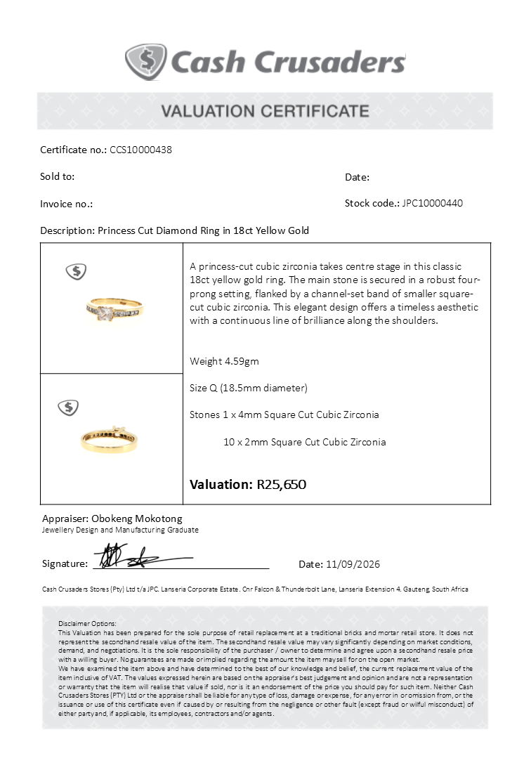 Princess Cut Diamond Ring in 18ct Yellow Gold