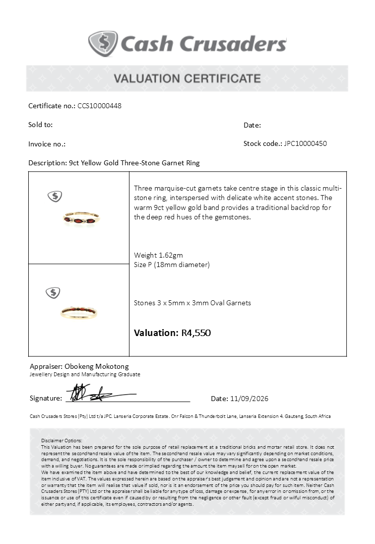 9ct Yellow Gold Three-Stone Garnet Ring