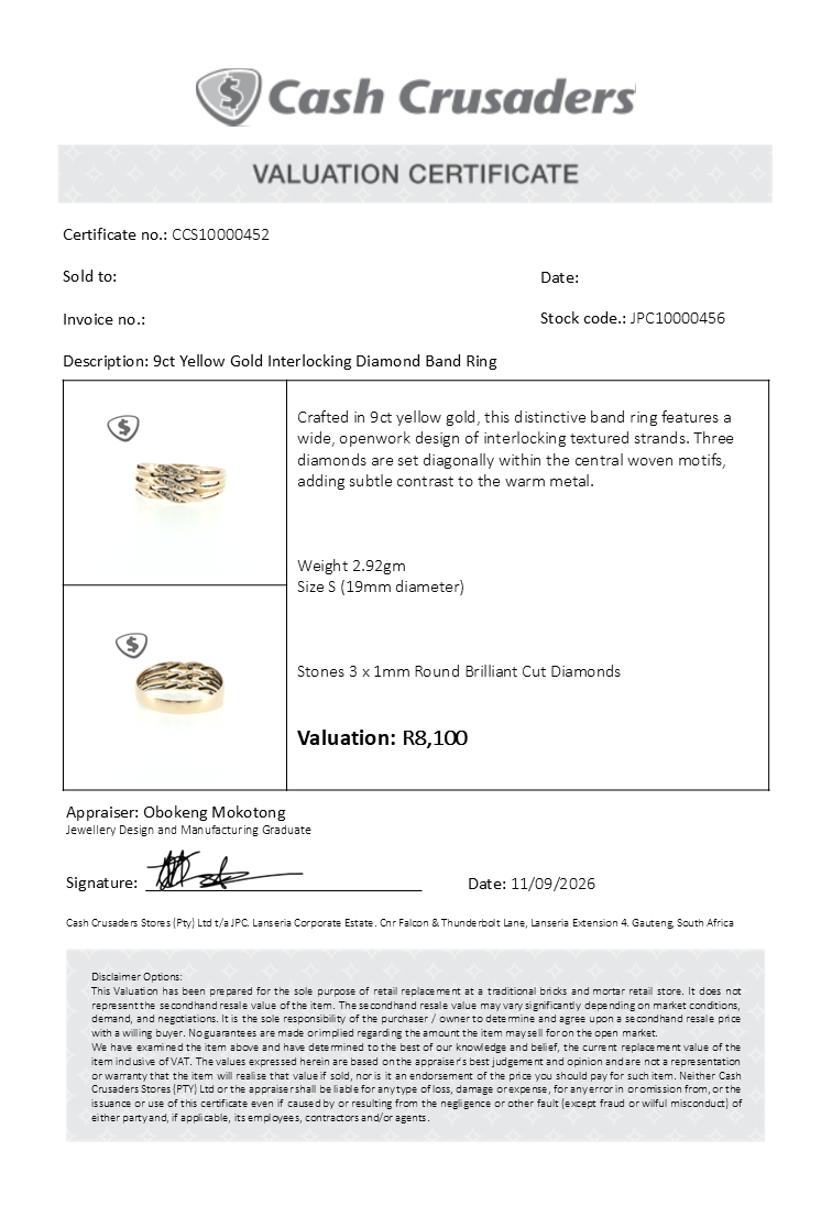 9ct Yellow Gold Interlocking Diamond Band Ring