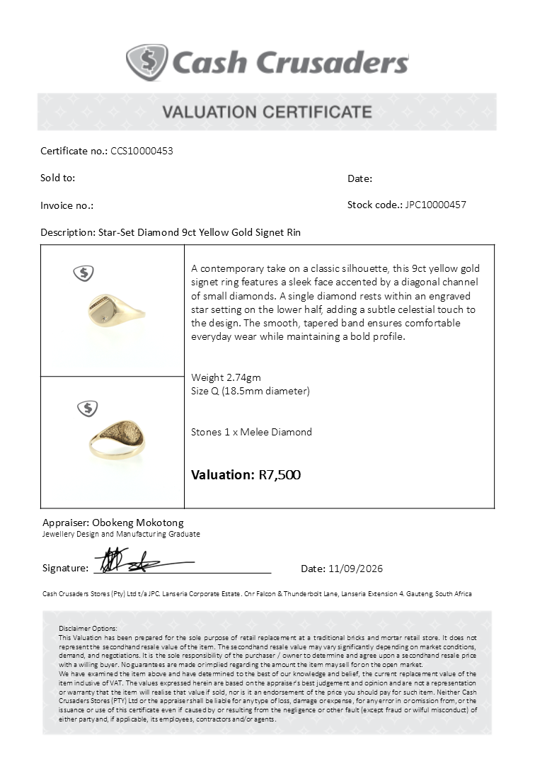 Star-Set Diamond 9ct Yellow Gold Signet Ring