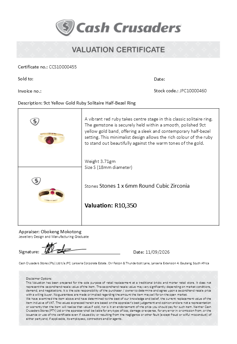 9ct Yellow Gold Ruby Solitaire Half-Bezel Ring