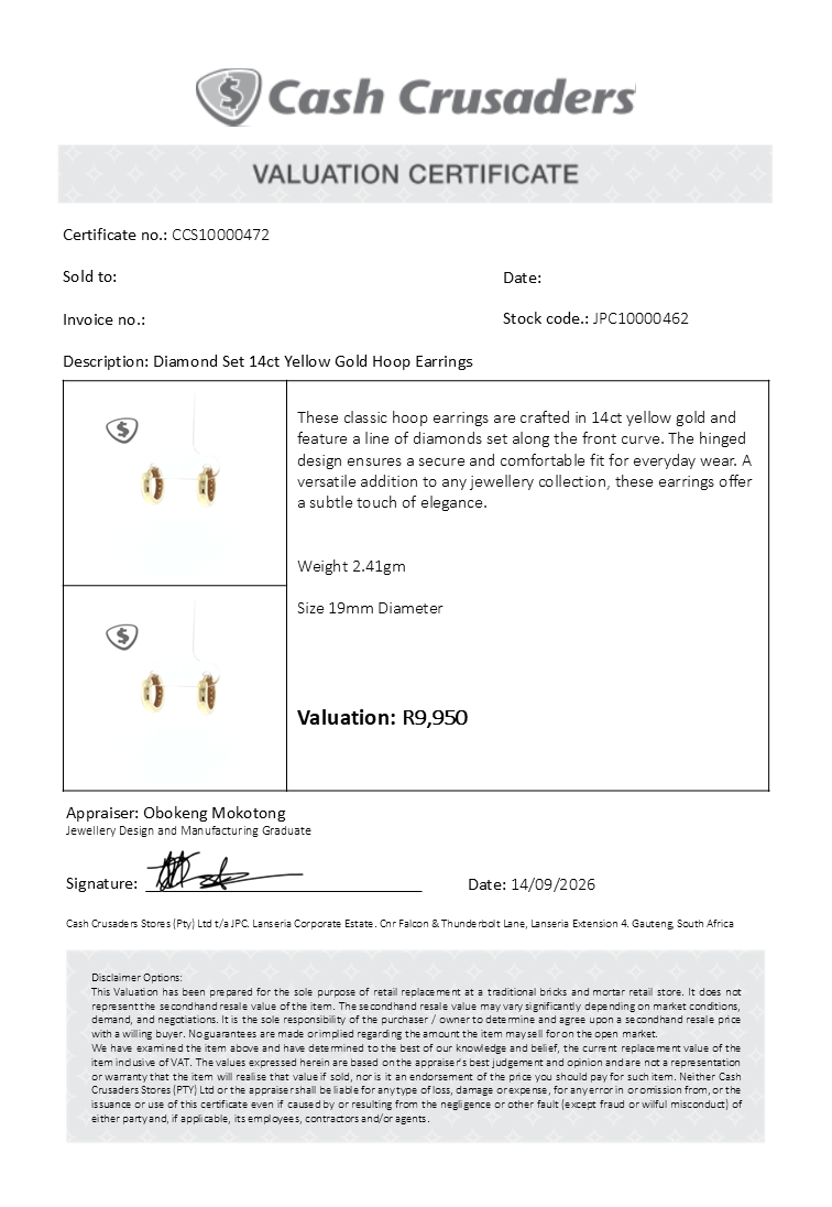 Diamond Set 14ct Yellow Gold Hoop Earrings