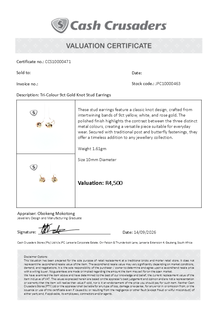 Tri-Colour 9ct Gold Knot Stud Earrings